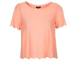 Topshop Scallop Frill Tee in Peach Size 10